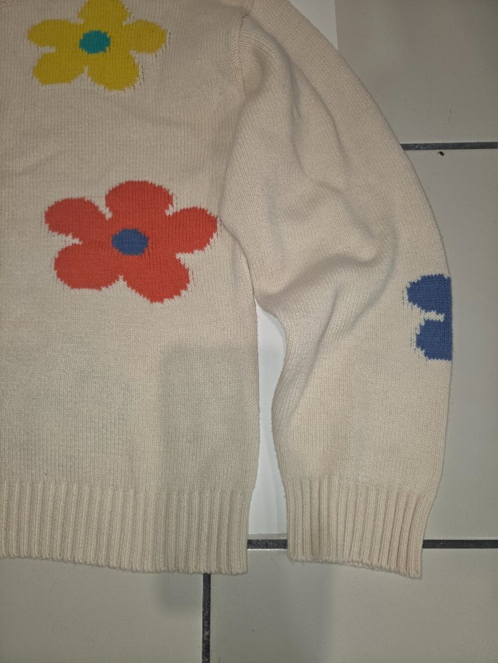Rails Sweater Womens Sz M Ivory Perci Daisy Cotton Blend Knit Cute Flowers Boxy - Picture 3 of 6